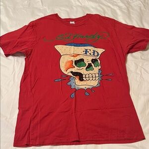 Ed Hardy Red Tee with Skull Design